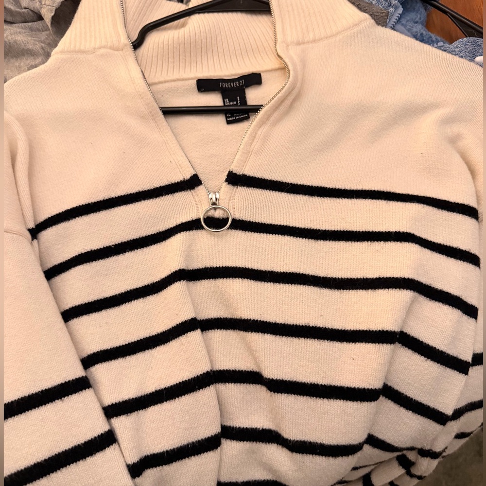 Forever 21 Black and Cream Striped Turtleneck Sweater